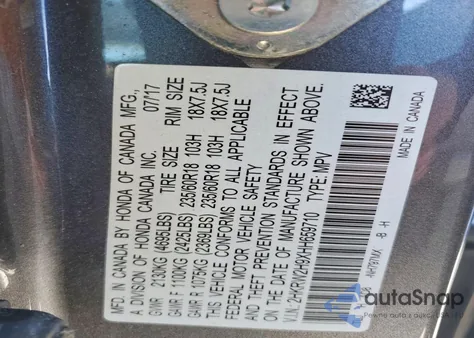 2017 Honda Cr-V Touring z USA, uszkodzony, nr VIN 2HKRW2H9XHH659710